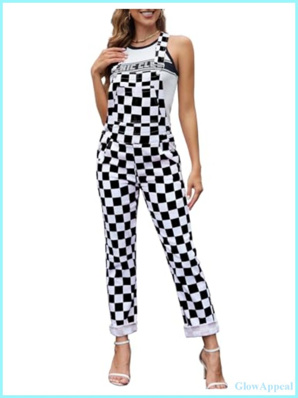 Checkered Women's Overalls Denim Bib Coveralls Stretch Cotton Jumpsuit
